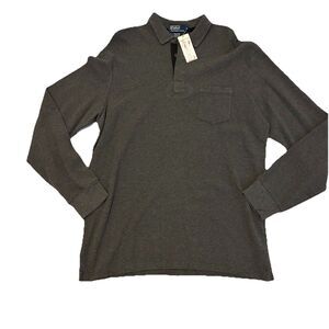 Polo Ralph Lauren Collared Henley Long Sleeve Shirt 100% Cotton Gray NWT Mens XL